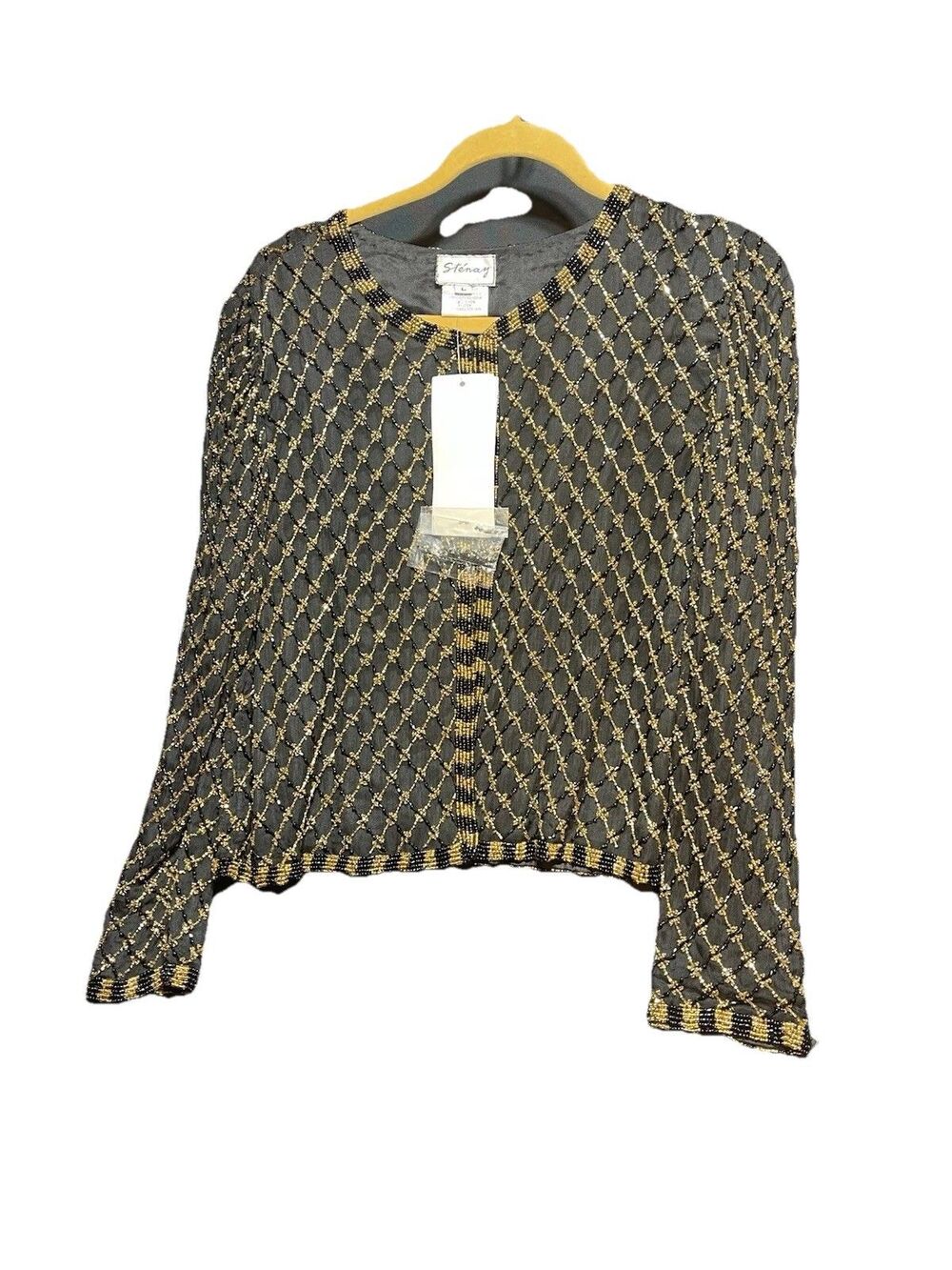Sténay Women’s Black & Gold Beaded Cardigan Size Large #0232
